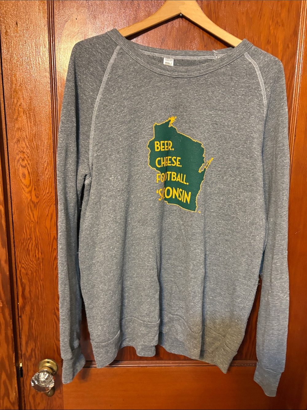 Women’s Gray Wisconsin Graphic Sweatshirt - Beer, Cheese, Football